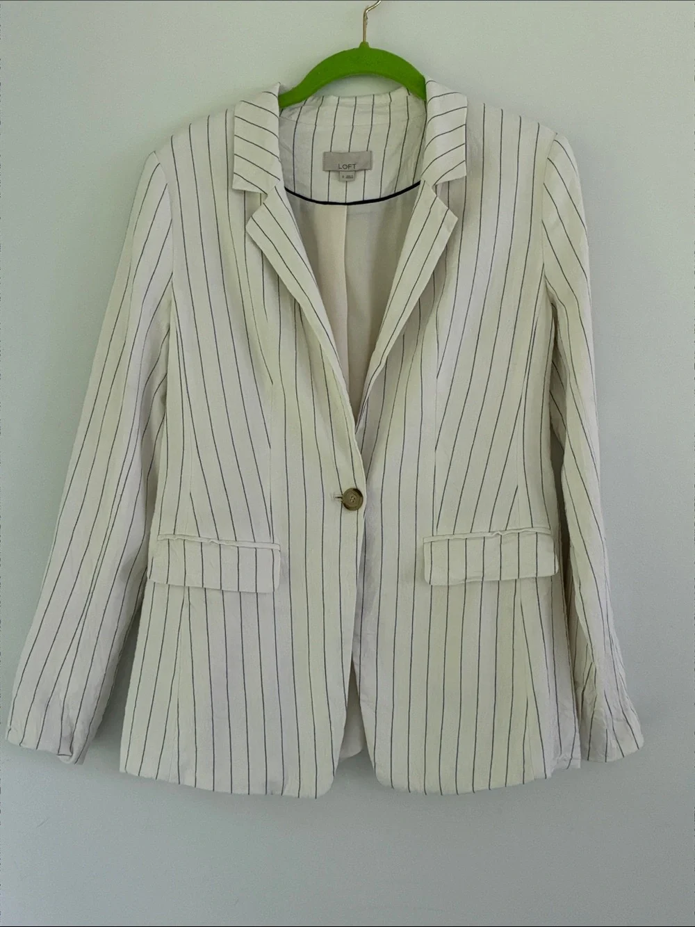 LOFT Cream Blazer with Navy Pinstripes